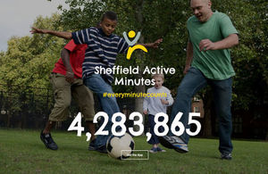 People playing football, advertising the Sheffield Active Minutes app