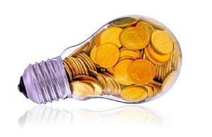 lightbulb with coins inside