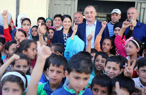 Development Secretary Priti Patel (centre-left) and Lebanese Education Minister Elias Bou Saab (centre-right) see the progress made at a local school in Bekaa Valley. Picture: Foreign Office