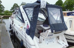 Motor Cruiser Love for Lydia, alongside marina after accident.