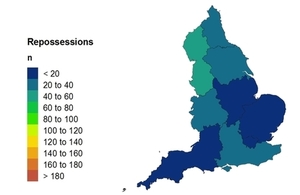 A heat map showing repossessions in England.