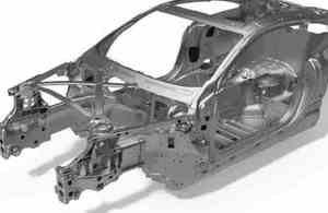 Computer-generated image of Aston Martin DB11's aluminium skeleton.