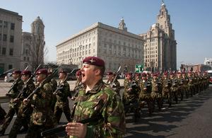 Members of 4th Battalion The Parachute Regiment march through Liverpool