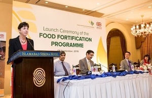 Joanna Reid, the head of DFID Pakistan, speaking at the launch of Food Fortification Programme