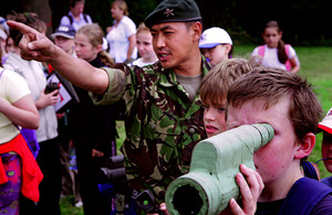 A Gurkha soldier teaches schoolchildren