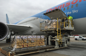 UK aid being loaded onto Thomson Dreamliner at Gatwick Airport. Picture: Russell Watkins/DFID