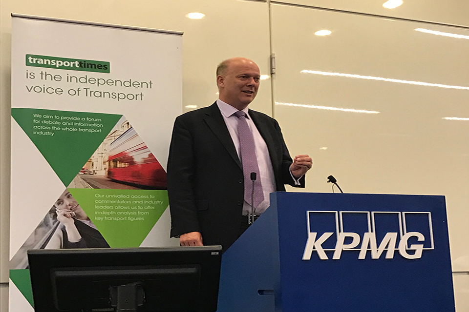 Chris Gayling, Transport Secretary talking at the Transport Times HS2 conference.