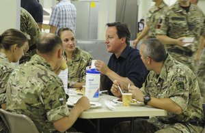 David Cameron shares breakfast with British troops