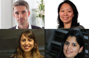 Top row: Tom Duke (left) and Christabel Koh. Bottom row: Angelica Garcia (left) and Anshika Jha