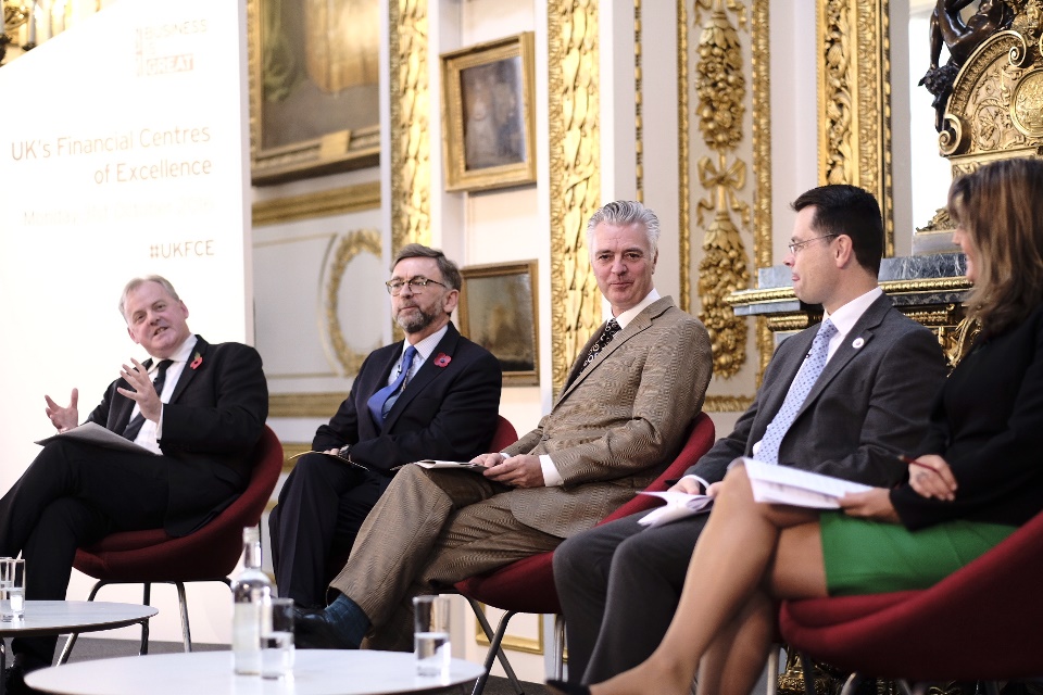 Ministerial panel discussion. From left: Wales Minister Guto Bebb, Parliamentary Under Secretary of State for Scotland Andrew Dunlop, Economic Secretary to the Treasury Simon Kirby,  Secretary of State for Northern Ireland James Brokenshire 