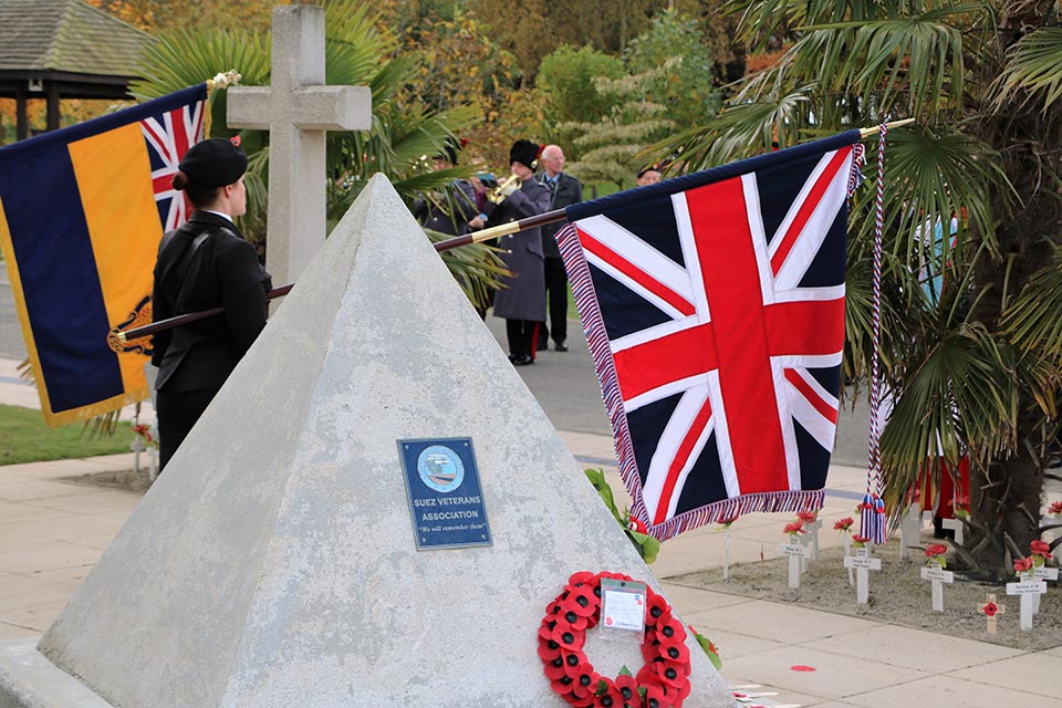 Defence Minister Earl Howe, veterans and current service personnel attended a commemorative service for the 60th anniversary of the Suez Canal Zone ceasefire at the National Memorial Arboretum. Crown copyright.