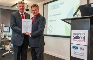 Surveillance Camera Commissioner issuing certificate to Salford University