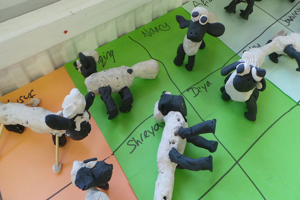 The pupils' models of Shaun the Sheep.