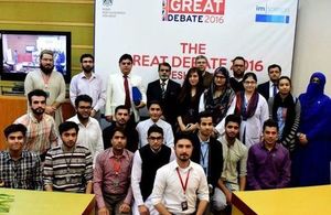 Participants of the GREAT Debate semi-final in Peshawar with the judges and organising committee of the Institute of Management Sciences