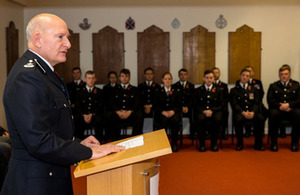 CNC Deputy Chief Constable Simon Chesterman welcomes the latest group of authorised firearms officers at their initial recruitment course graduation ceremony.