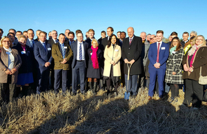 Transport Secretary Chris Grayling with Highways England CEO Jim O'Sullivan HE staff and local partners mark A14 start of construction