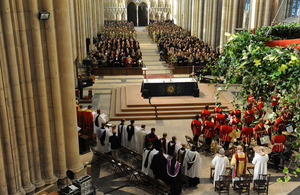 The congregation remembers the sacrifices made by the brave men and women of 4th Mechanized Brigade beneath the soaring stone arches of York Minster's Gothic nave [Picture: Chris Barker, Crown Copyright/MOD 2010]