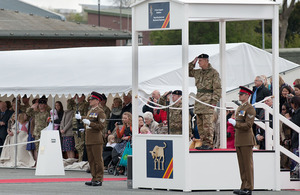 His Royal Highness The Duke of Edinburgh takes the salute at Barker Barracks in Paderborn, northern Germany [Picture: Staff Sergeant Ian Houlding RLC, Crown Copyright/MOD 2012]