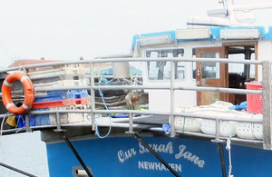 Photograph of Our Sarah Jane, showing the port lifebuoy