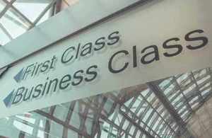 Airport direction board to Business Class and First Class