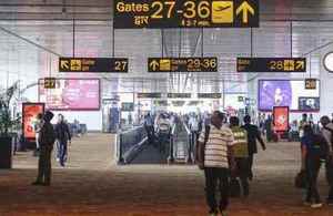 Departure gates at New Delhi airport.
