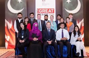 British High Commissioner to Pakistan, Thomas Drew CMG, with finalists and judges of the GreatDebate2016 organised by the British High Commission in Islamabad.