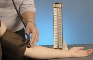 A person having their blood pressure measured.