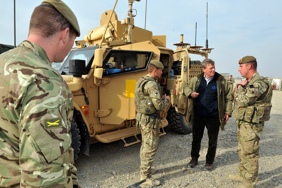 Andrew Robathan meets soldiers at Main Operating Base Lashkar Gah