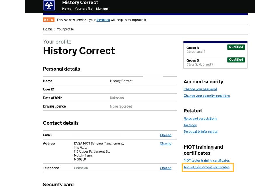 Record MOT assessment result