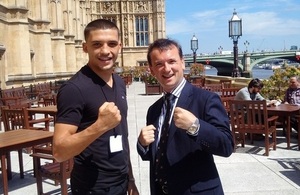 KO at the HoC? Lee Selby and Alun Cairns square up to each other on the terrace of the House of Commons.