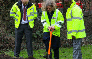 Representatives from the Environment Agency and Calthorpe estates breaking ground at the site