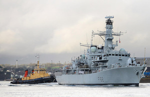 HMS Somerset sails on Saturday 12 January 2013 after an upgrade at HM Naval Base Devonport [Picture: Leading Airman (Photographer) Joel Rouse, Crown Copyright/MOD 2013]