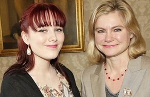 Prize winner Courteney Ayre and Education Secretary Justine Greening