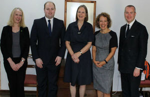 CPA UK delegation: Liz McInnes, MP (Labour), David Mackintosh, MP (Conservative), Rt. Hon. Baroness Blackstone, delegation leader (Labour), British High Commissioner Jo Lomas, Lord Purvis of Tweet (Liberal Democrat).