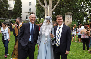 HMA Mark Kent poses for a picture with Albus Dumbledore and Canadian Ambassador, Robert Fry.