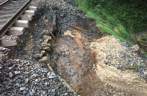 Image of unsupported rail near Baildon (Courtesy of Network Rail)