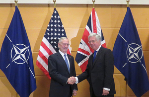 Defence Secretary Sir Michael Fallon held his first meeting with US Defense Secretary James Mattis at the NATO Defence Ministerial. Picture: UK Joint Delegation to NATO.