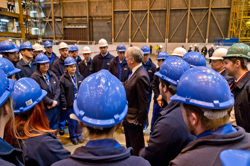 Defence Secretary Sir Michael Fallon with BAE Systems apprentices. Picture: Michael Vallance, BAE Systems.