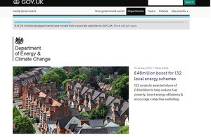 Screenshot of the DECC homepage on the gov.uk website