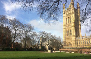 Holocaust Memorial site, showing Parliament's Victoria Tower in the background