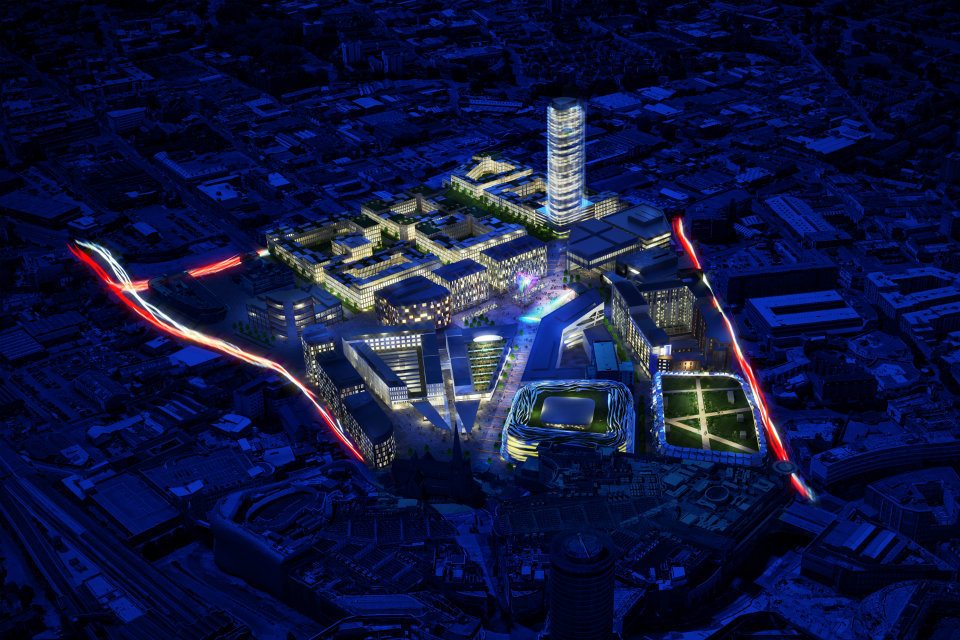 Impression of the new Birmingham Smithfield development by night © Birmingham City Council