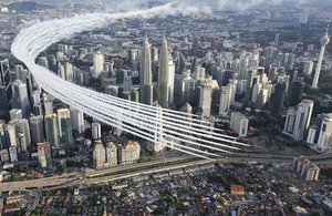 The Red Arrows flying over Kuala Lumpur, Malaysia