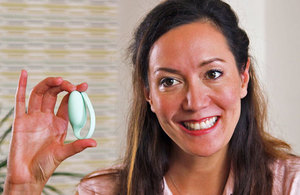 Tania Boler holding the company's pelvic floor exercise tracker.