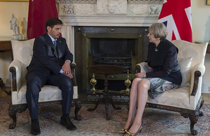 Prime Minister Theresa May speaking with the Prime Minister of Qatar