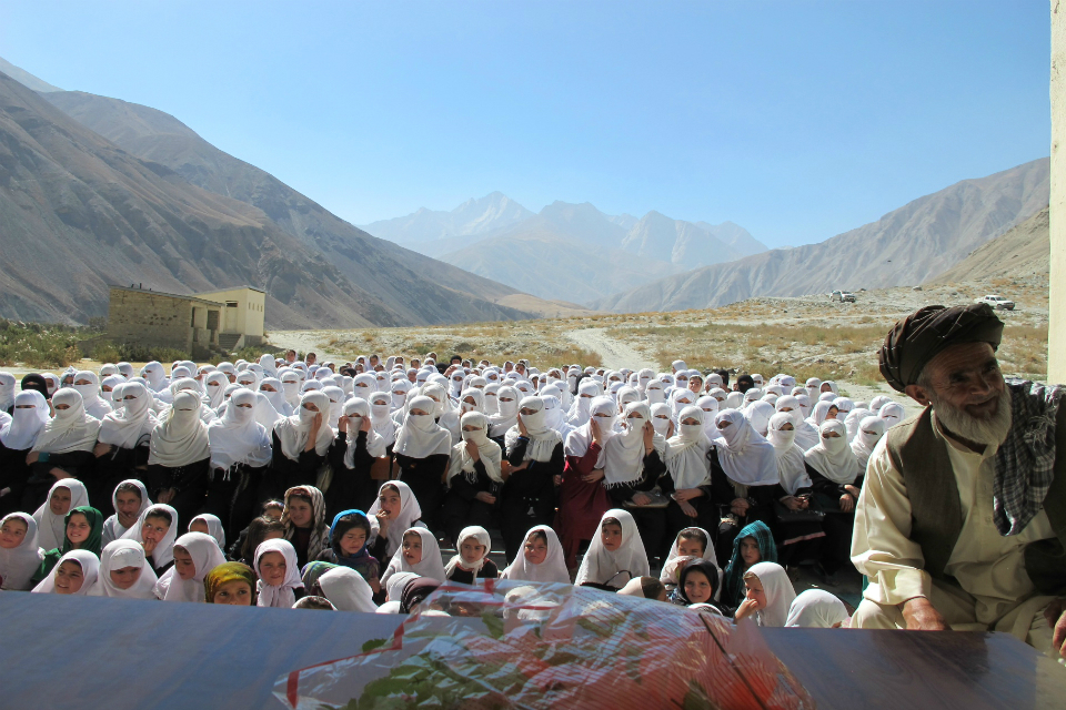 Afghan school girls benefiting from the school building