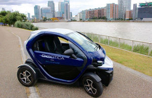 Oxbotica's autonomous Geni vehicle on Thames Path Greenwich.