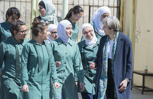 Prime Minister speaking with pupils at Alzahra School in Jordan.
