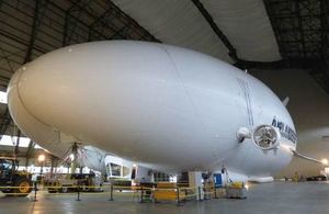 The Airlander hybrid aircraft in its hangar.