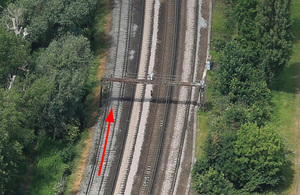 The site of the accident, showing the direction of travel of the train (image courtesy of Network Rail Infrastructure Limited)