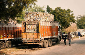 A truck loaded with industrial waste in Kanpur, India